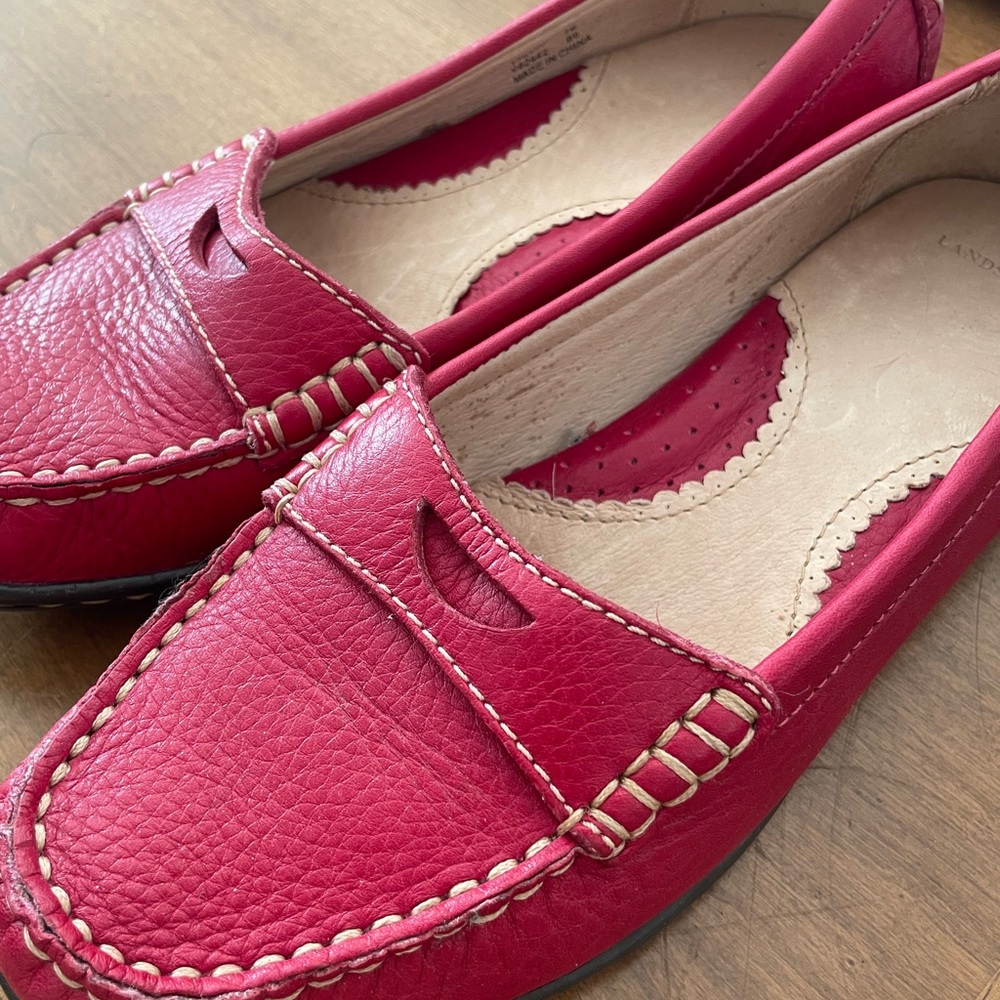 Lands End Women’s Red Leather Loafers, Size 7